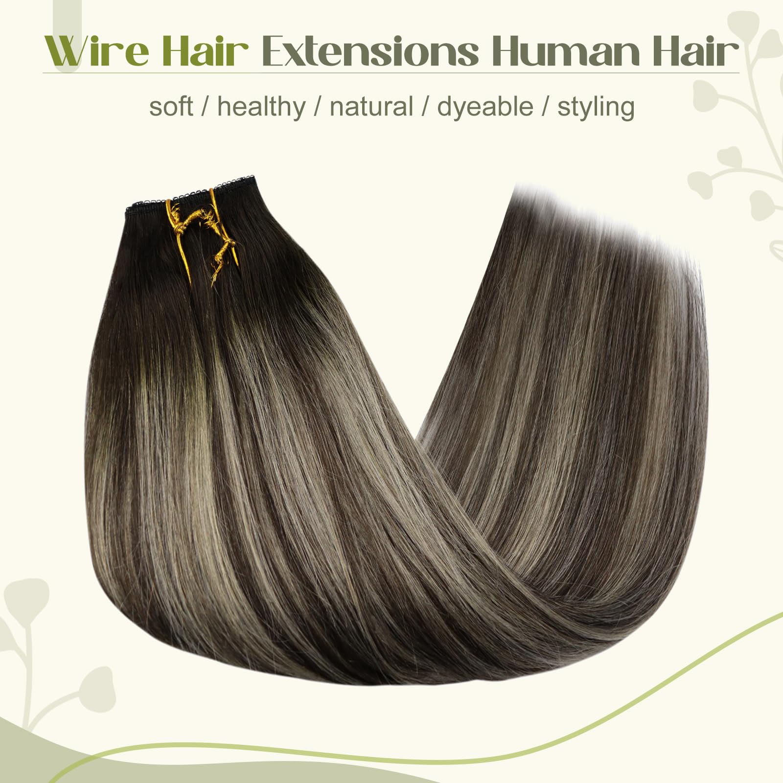 Fshine Extension Filo Capelli Veri 45CM 80g Capelli Extension Balayage Colore 1B Nero e Argento con 1B Neri Capelli Veri Brasiliani Lisci Extension Invisible Filo Capelli Extension Wire Human Hair