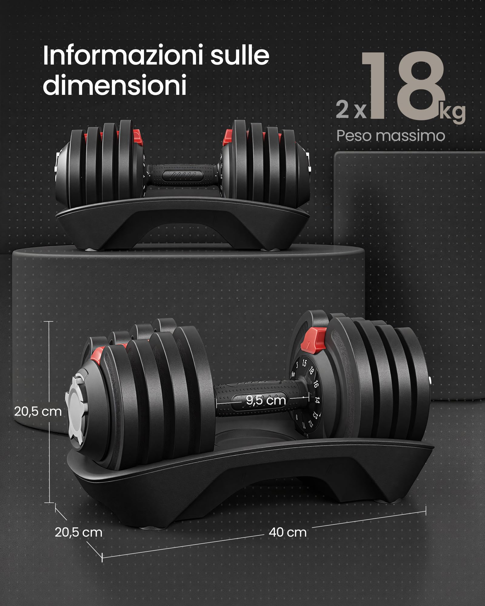 SONGMICS Set da 2 Manubri Regolabili 12 in 1, Compatto, Impugnatura Antiscivolo, Basi di Appoggio, Fitness e Allenamento di Forza a Casa