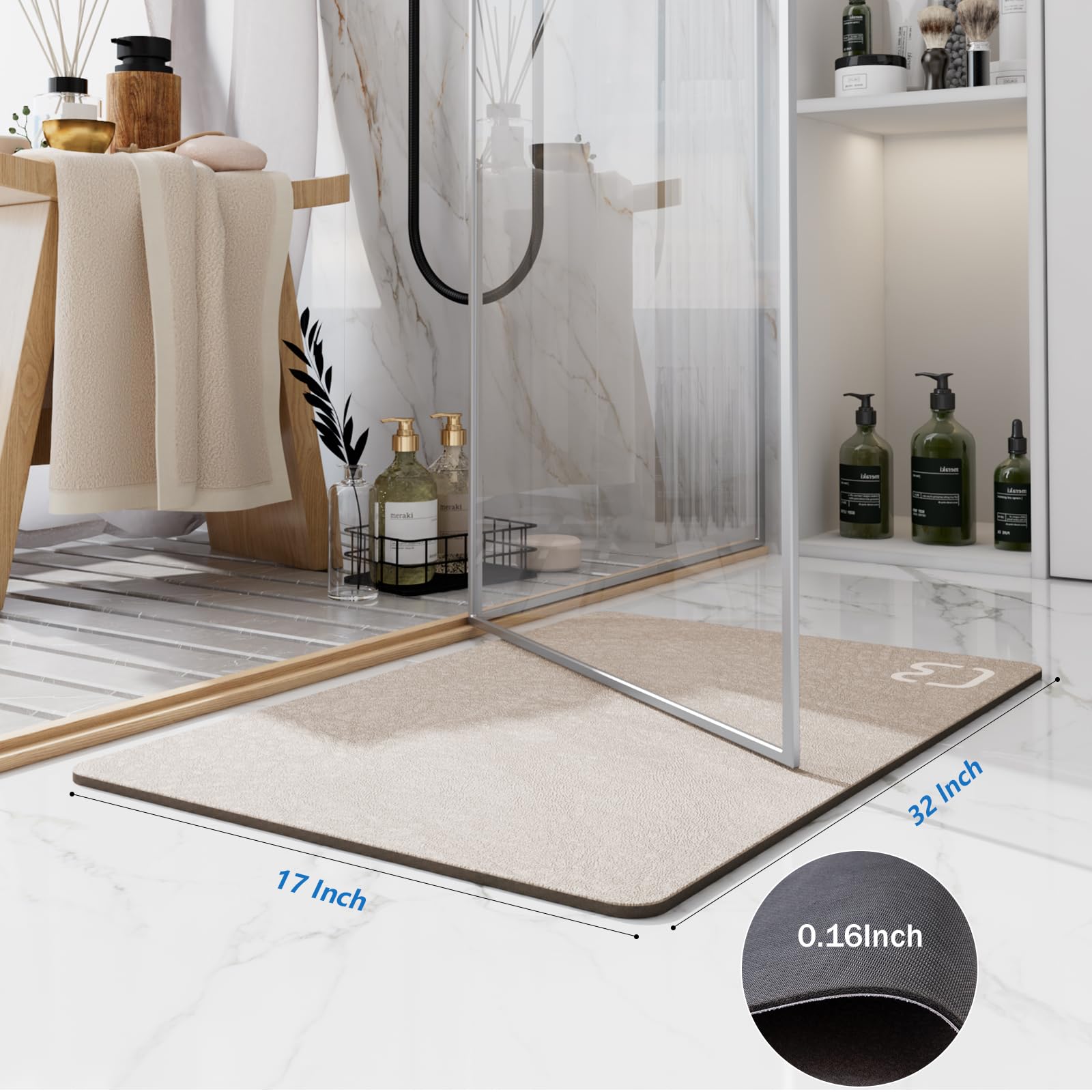 Alfombra de baño de 17 x 32 Pulgadas, de Secado rápido, súper Absorbente, de Tierra de diatomeas, Parte Inferior de Goma Antideslizante, Alfombra de baño Fina para Debajo de la Puerta, alfombras de