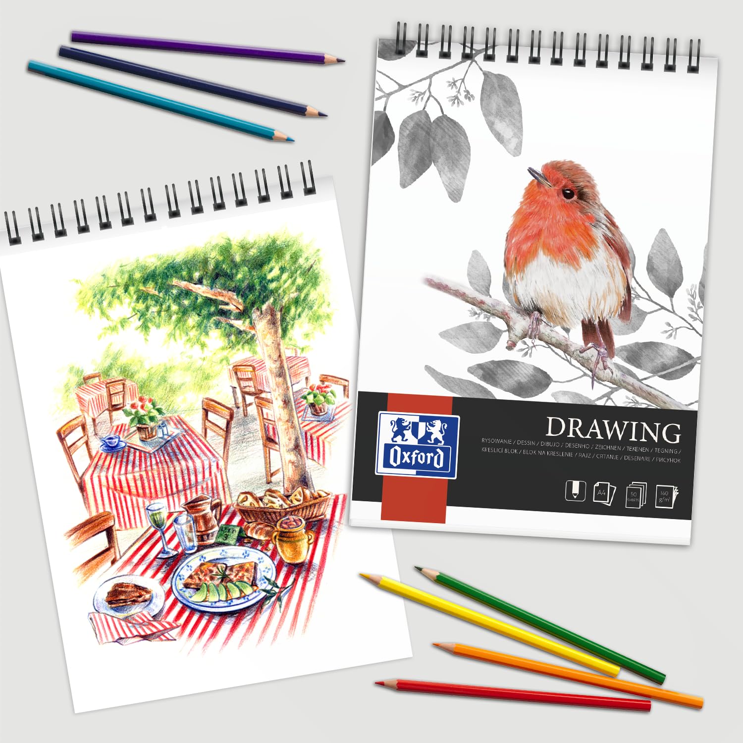 Oxford Art Zeichenblock, säurefreies, recycelbares Papier (Spiral-Zeichenblock A4 50 Blatt 160g/m², 5)
