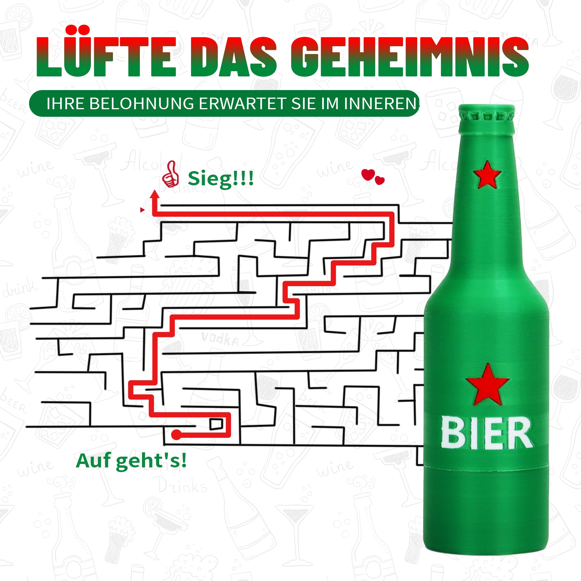 3D Bierflasche Labyrinthbox für Geld, Geschenkbox für Kleinigkeiten, Rätselbox für Geldgeschenke Und Gutscheine, Kreatives Wunscherfüller Geldgeschenk für Geburtstag, Weihnachten - Grün