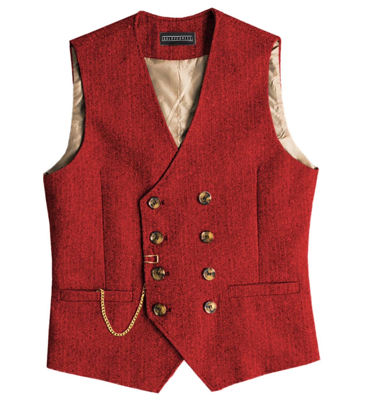 Solovedress Men's Red Classic Vintage Suit Waistcoat Double Breasted Suit Vest For Wedding And Party(,Xxxl)