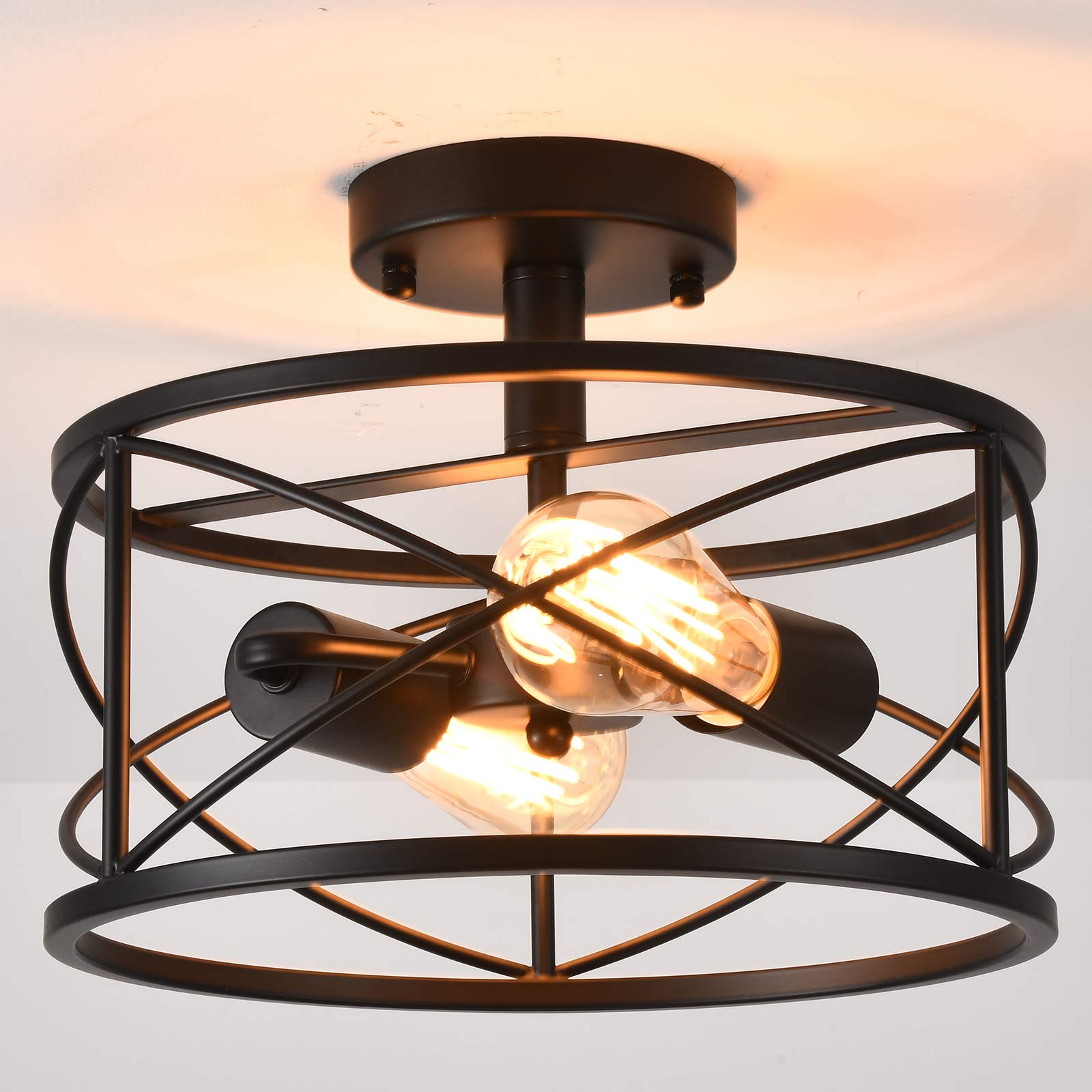 Buy Black Semi Flush Ceiling Light Fixture, 2Light Farmhouse Flush