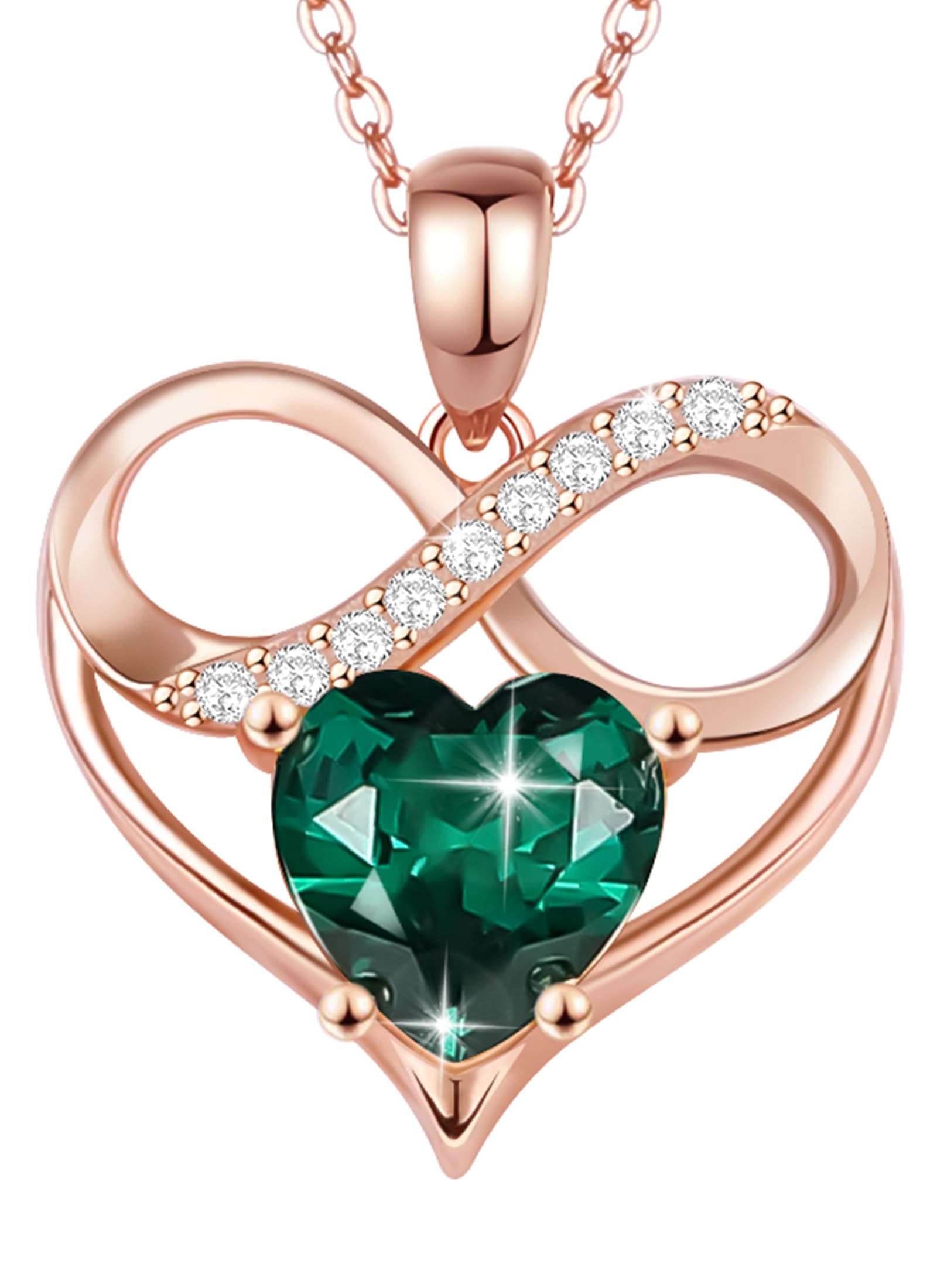 ousralia Rose Gold Birthstone Necklaces Heart Birthstone Pendant Necklaces For Women Valentine's Day Mother's Day Anniversary Christmas Gifts