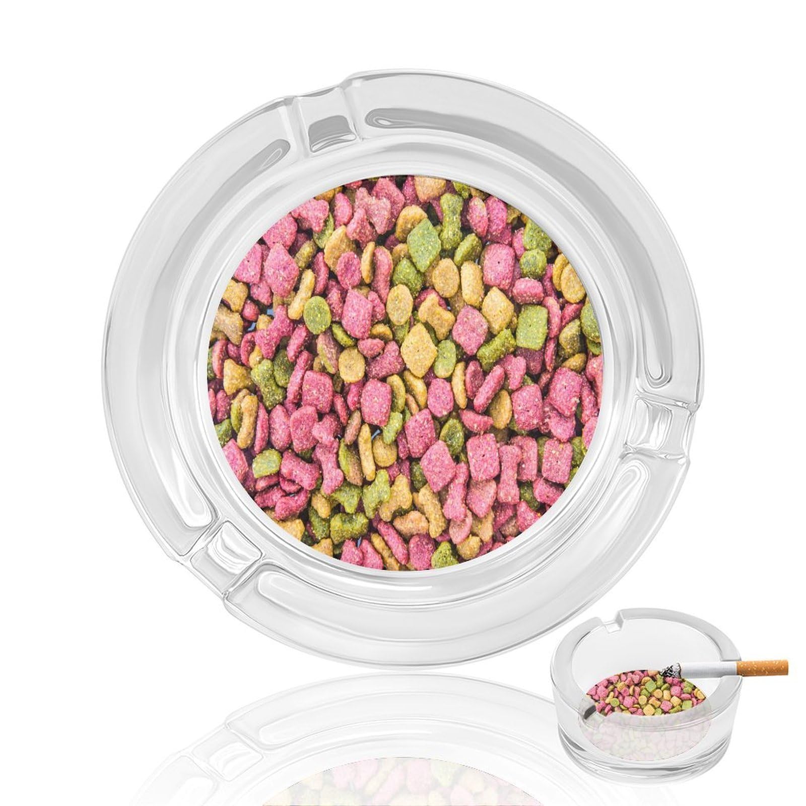 Colorful Nutrition Food Pa Glass Ashtray 3.3 Inch Round Cigarette Ash Holder with 4 Grooves for Home Office Outdoor One Size