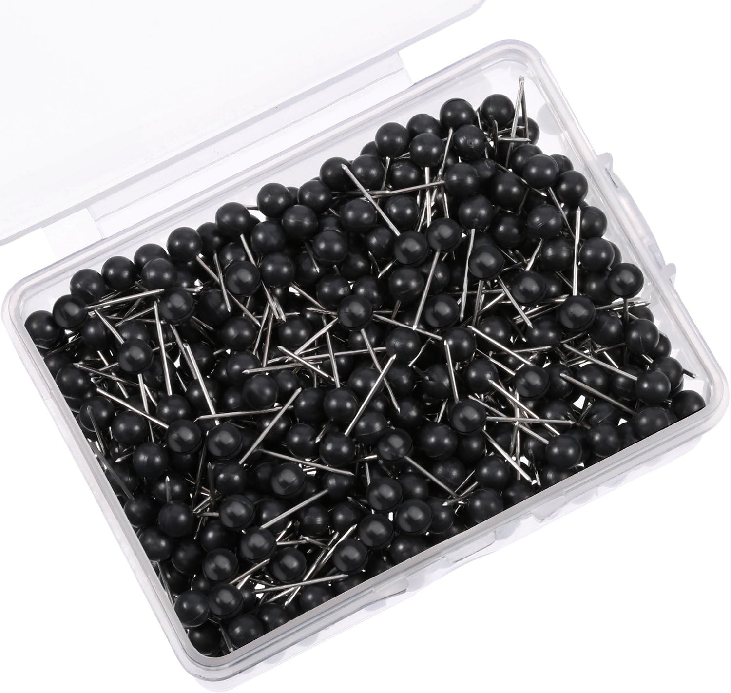 500 Pack Map Push Pins Bulk 1/8 Inch Black Map Tacks Traveling Bulletin Board Supplies Small Round Head Push Pins Thumb Tacks for Travel Picture Photo Wall DIY Craft Home School Office