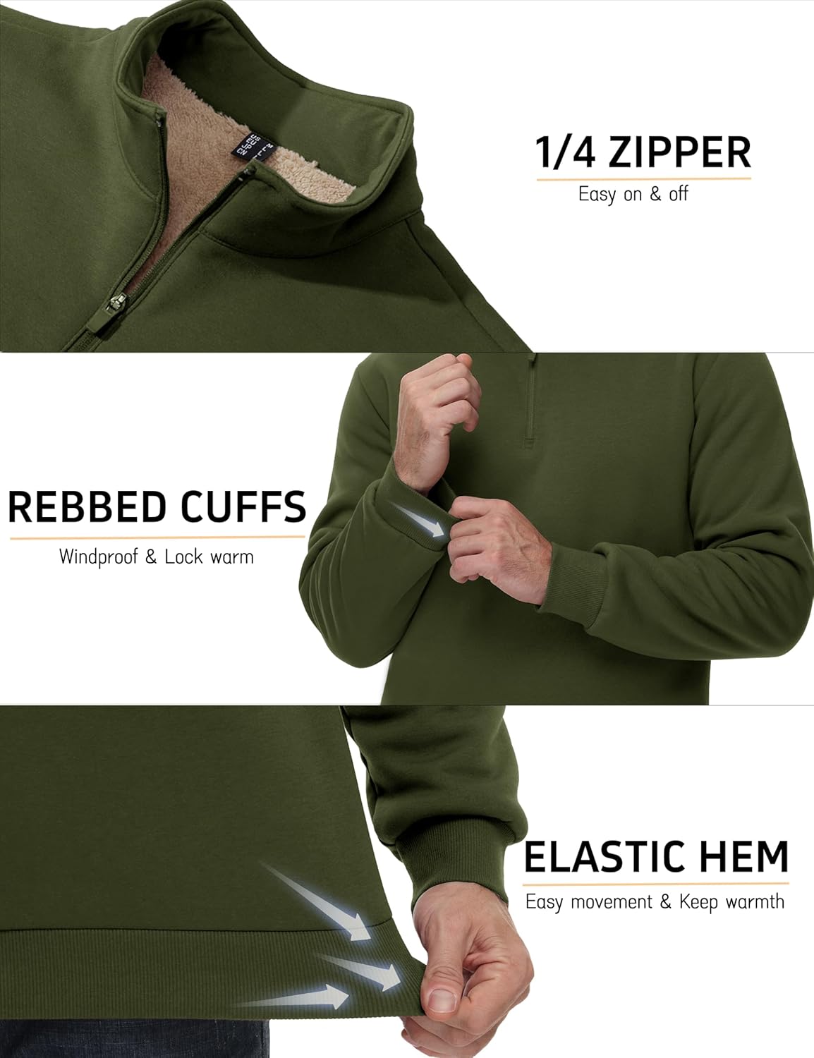 MAGCOMSEN Men's Sherpa Lined Quarter Zip Fleece Heavyweight Pullover Winter Warm Sweatshirts - Image 6