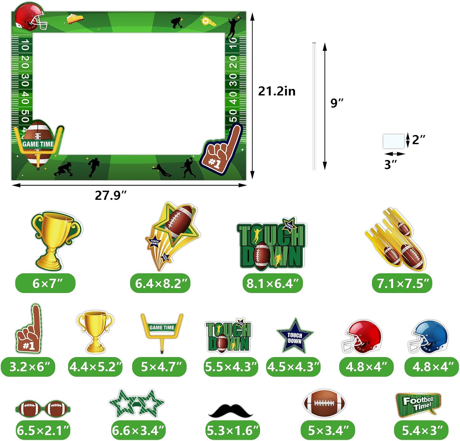 Football Bowl Photo Booth Frame Sport Theme Party Photography Props Kit Touchdown Supplies and Decorations 13 PCS - Image 2