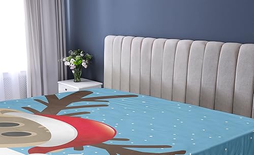Miniatura 2 de Ambesonne Sábana bajera de Navidad, nariz roja de reno y sombrero de Papá Noel, bosque nevado, funda de cama con bolsillo profundo elástico para