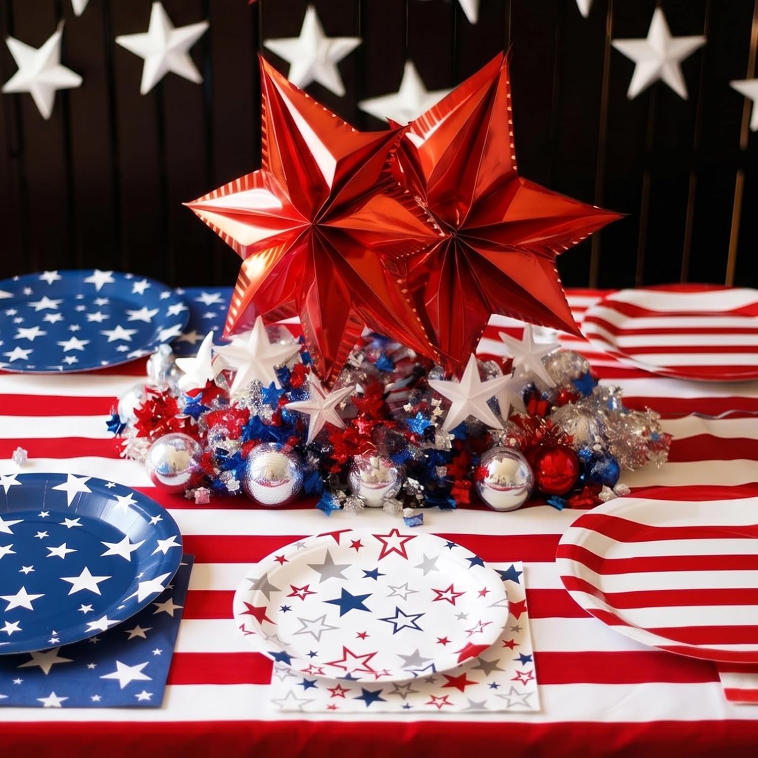 60 Set 4th of July Decorations Dinner Paper Plates Dessert Plates Napkins American Flag Patriotic Red Blue White Stars Disposable Tableware Set for 250th Independence Day Veterans Party Supplies