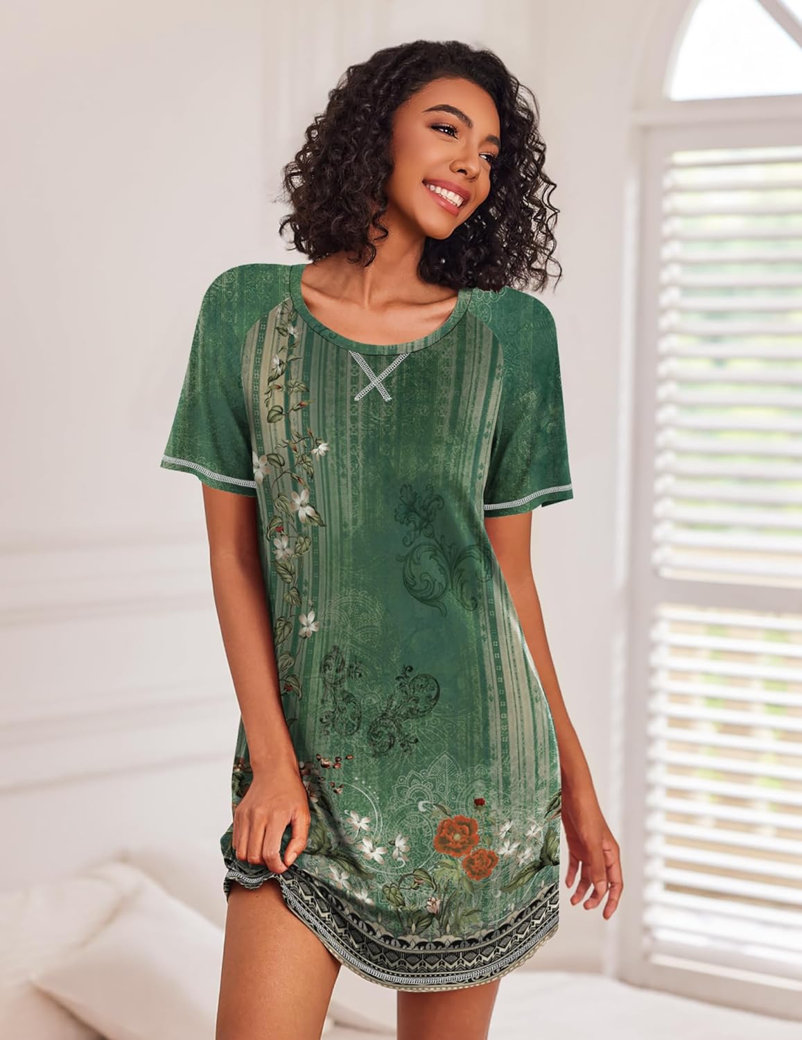 Ekouaer Nightgowns for Women Short Sleeve Sleep Shirts Crewneck Night Shirts Soft Sleepwear Caual T Shirt Sleep Dress - Image 2