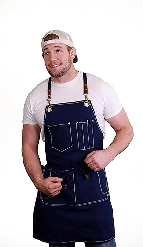Caldo Delantal de cocina de lona para cocinar, delantal de lona para hombre y mujer, para chef profesional, servidor o barista, ajustable con