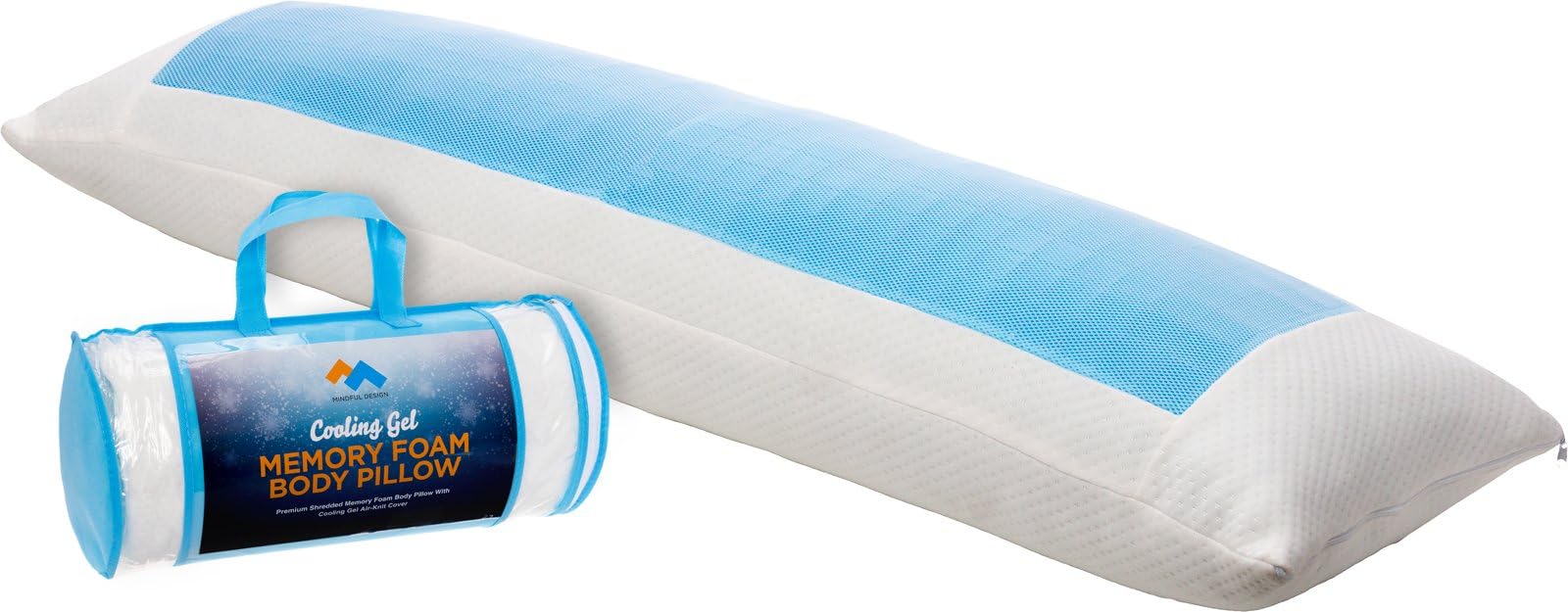 Mindful Design Cooling Memory Foam Body Pillow - Extra Firm Full Shredded Memory Foam Body Pillow w/Cooling Gel Support and Comfort for Stomach and Side Sleepers by