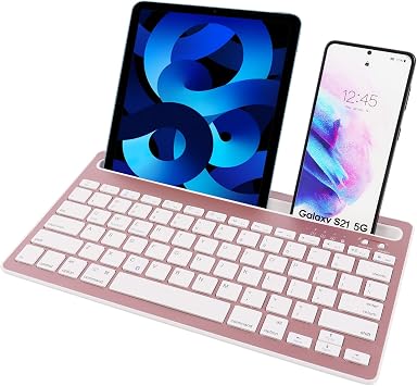 Wireless Bluetooth Computer Keyboard with Integrated Stand,Support Multi Devices for iPhone/iPad/Tablet/PC,78Keys Rechargeable Silent Portable Keyboard Stand Slot for Windows/Android/iOS