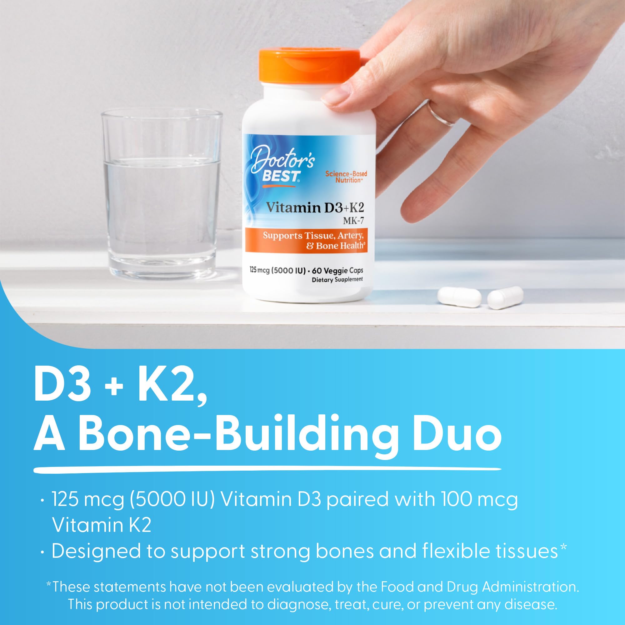 Doctor's Best Vitamin D3 and K2 Supplement, for Men & Women, 60 Veg Caps — Amazon image 3