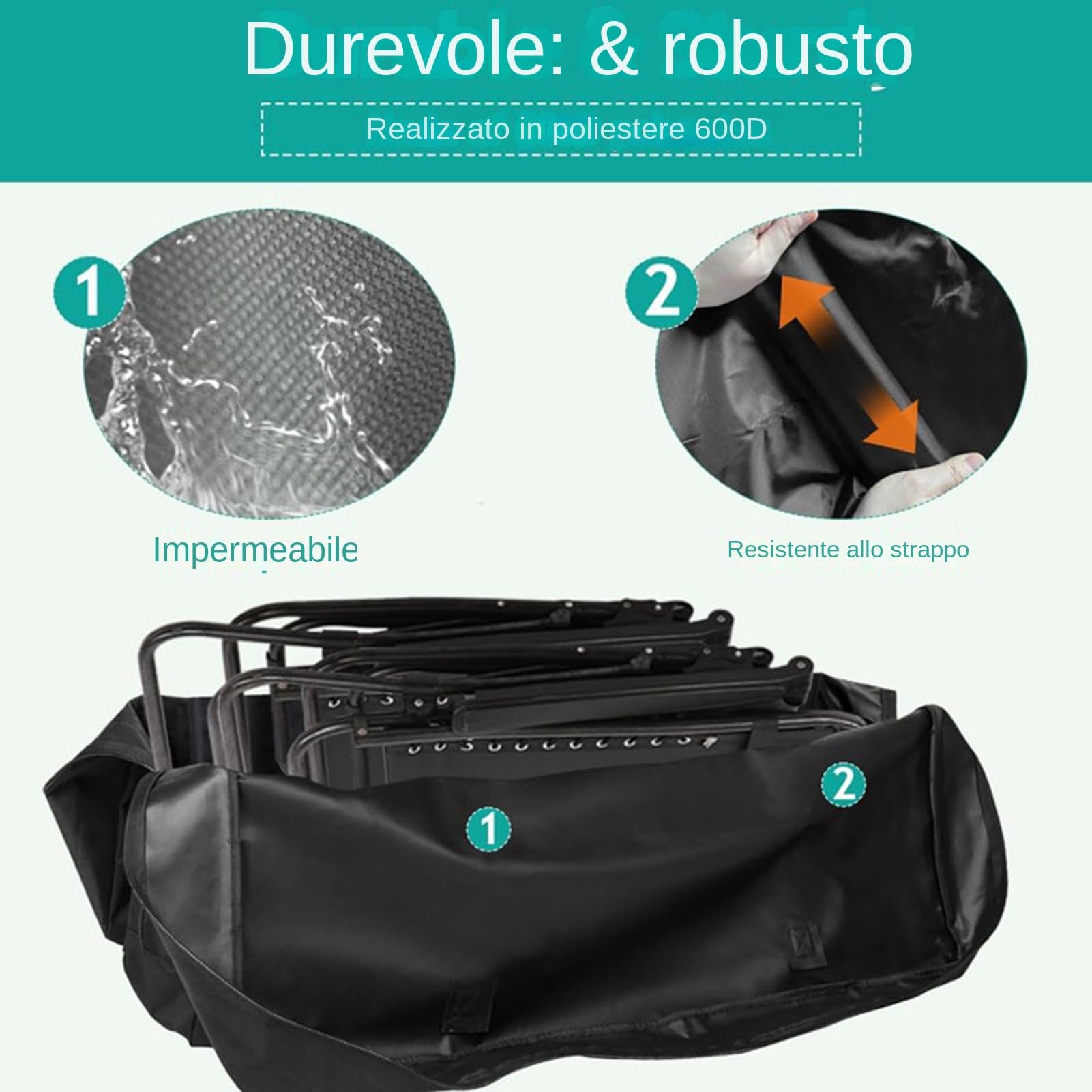 borsaportaoggetti per sedia - Custodia per sedia pieghevole resistente, borsada trasporto impermeabile 72x28x106 cm, borsareclinabile portatile, organizer durevole in tessuto Oxford con comoda mani