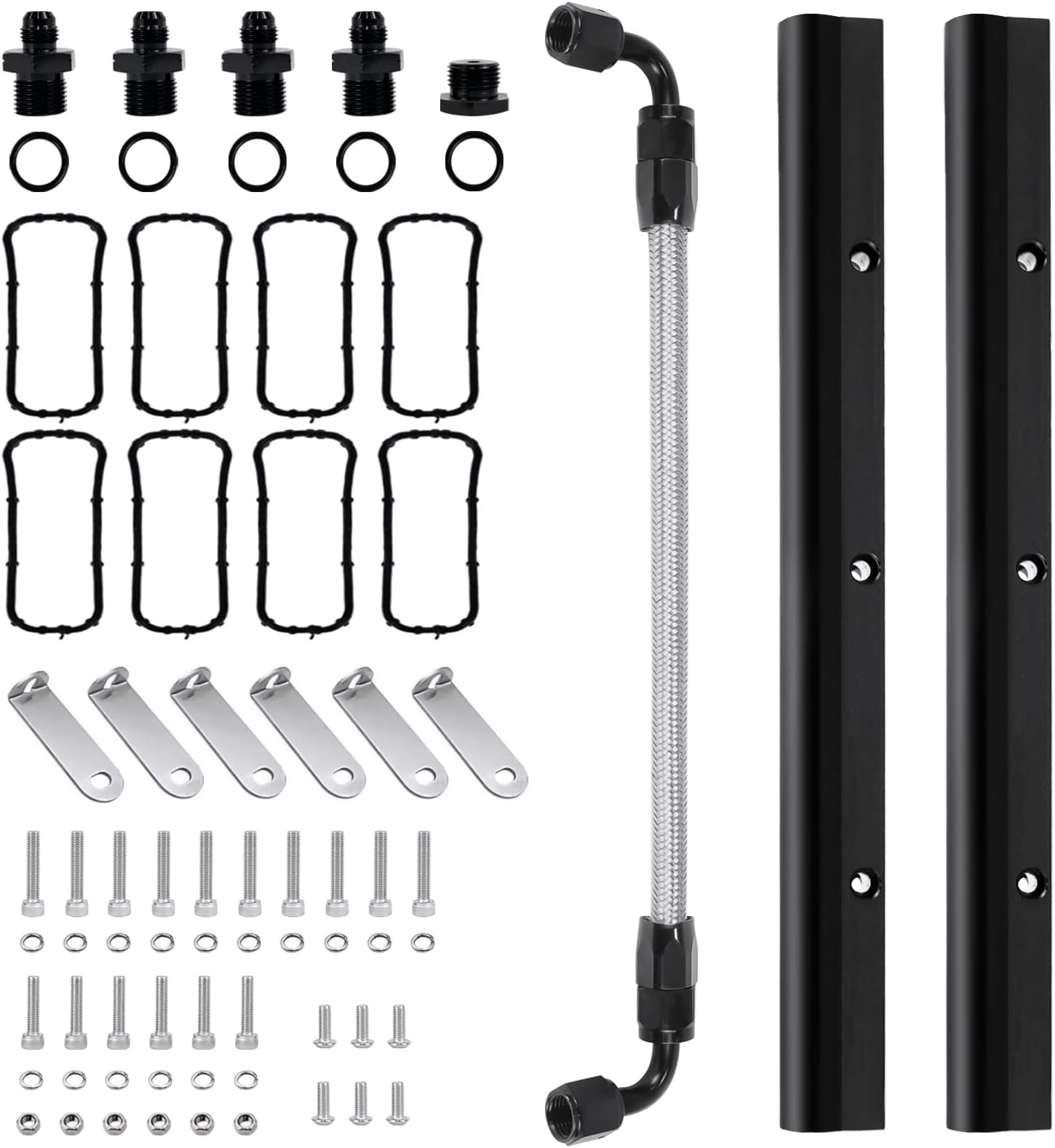 Billet Fuel Rail Kit Fits LS LS1 LS2 LS3 LS6 Stock Intake Manifold Fuel Rail Kit with both Rails/Crossover Line 6AN+Hardware