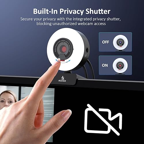 Miniatura 8 de NexiGo Cámara web N960E 1080P 60FPS con luz software incluido enfoque automático rápido cubierta de privacidad integrada cámara web USB micrófono