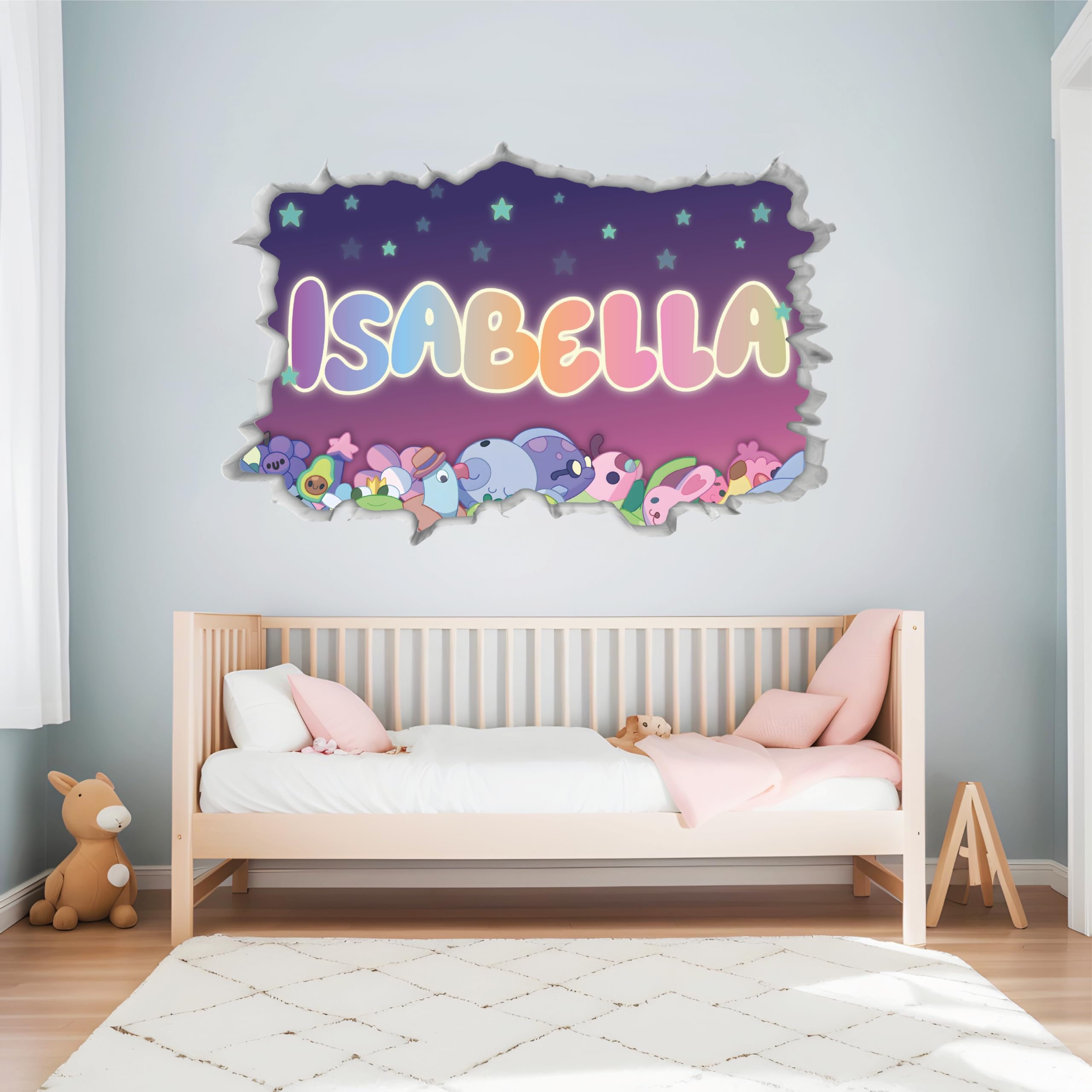 Multiple Color Options Personalized Kids Wall Decal with Custom Name – Cartoon Puppy Nursery Wall Sticker - Cute Wall Hole for Boys & Girls Room Decor, True Colors Decor