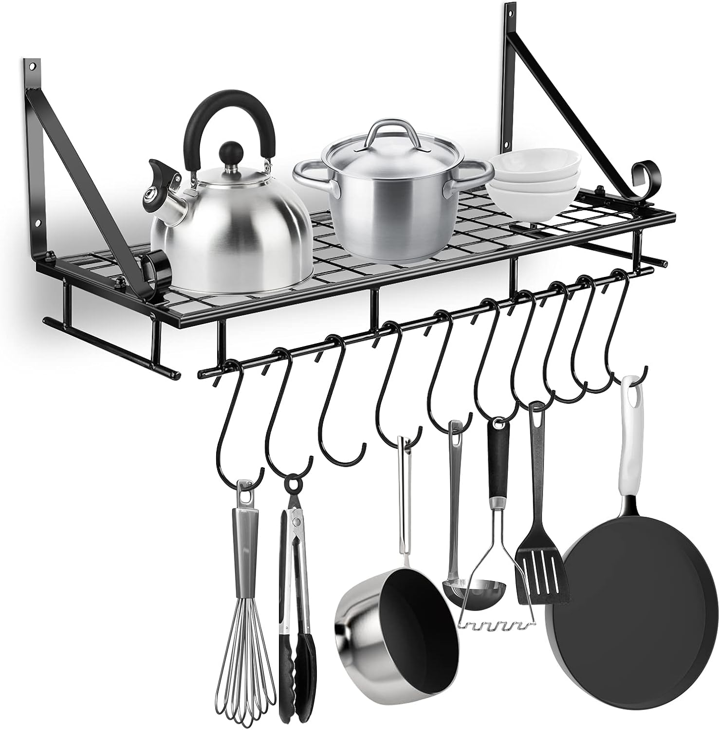 Zerone Kitchen Wall Shelf, Multifunctional Metal Stainless Steel Black