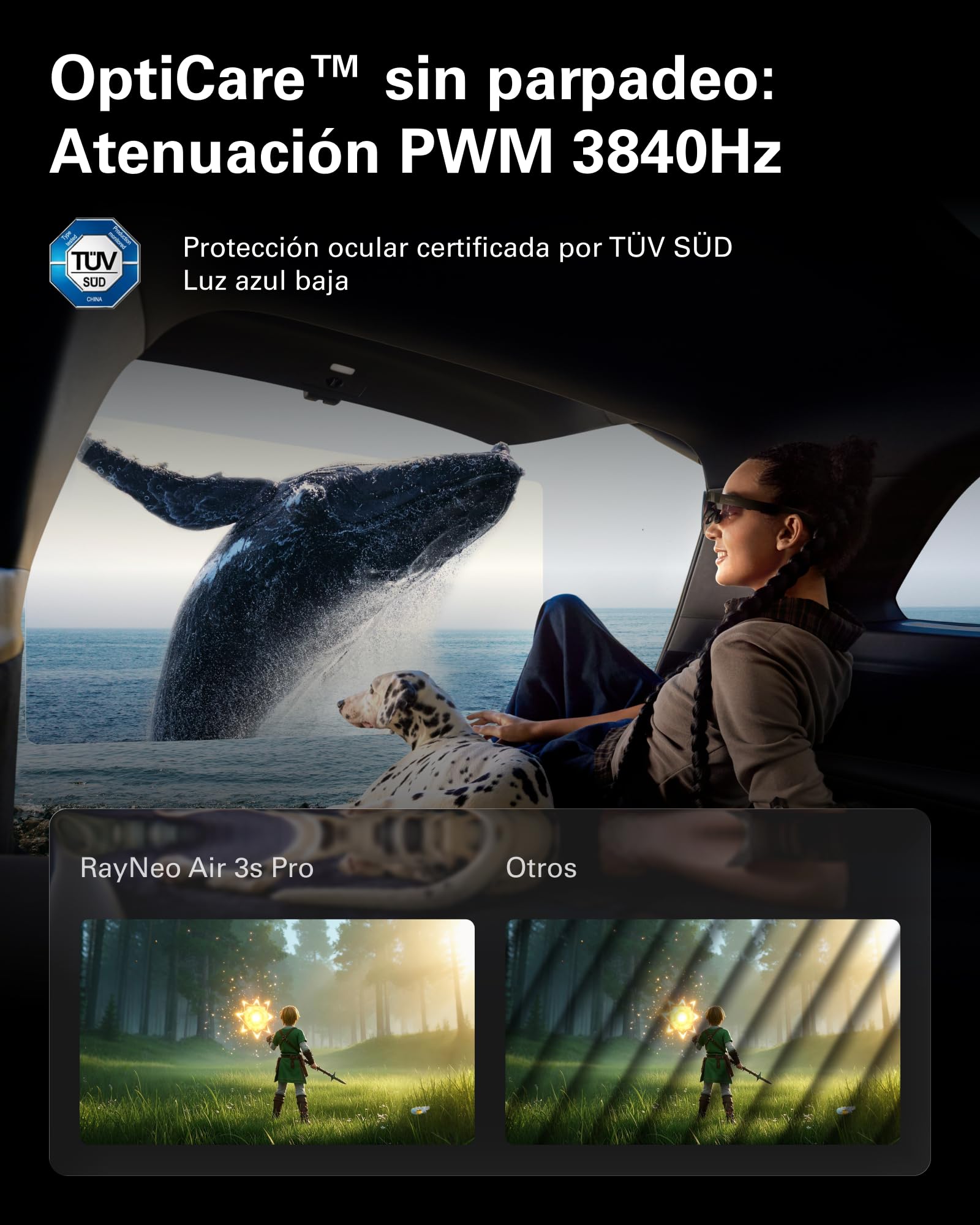 RayNeo Air 3s Pro Gafas AR/XR- Pantalla de Video 201'' 1200 Nits 120Hz HueView 2.0, Gafas de Juego Inteligentes para iPhone 17,16,15/Android/Mac 2/PS5/SteamDeck