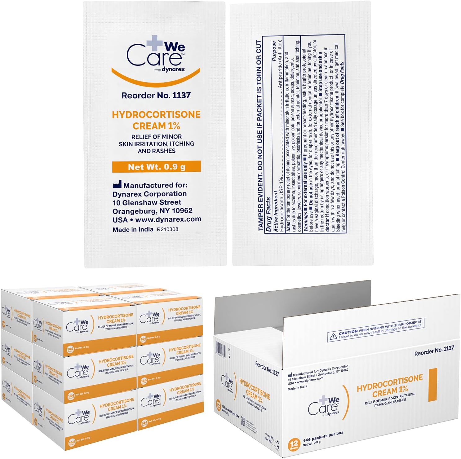 Dynarex Hydrocortisone Cream - Topical Anti-Itch Hydrocortisone Ointment for Temporary Relief of Minor Skin Itching, Rash, Irritation - Portable, Easy to Apply, for External Use Only - .9g Packet