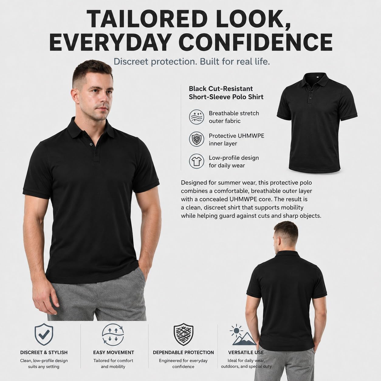 Ropa Resistente a Cortes Y Pinchazos Black-L | Camiseta De Protección De Nivel 5, Chaleco Resistente a Pinchazos, Equipo De Protección Personal Elegante Y Discreto