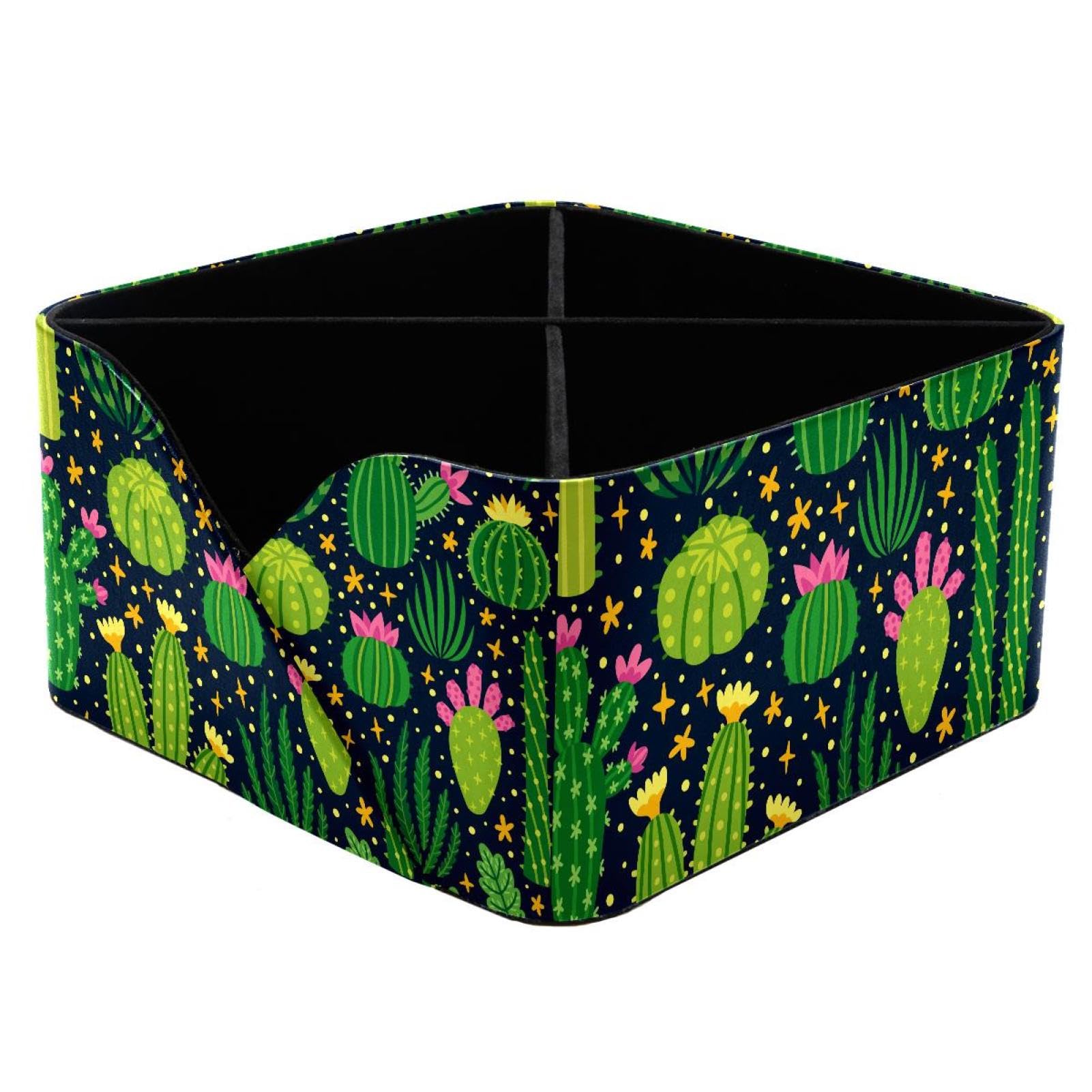 KengjuTesu Cactus Green Cacti Desktop Organizer Pen Holder, Rectangular Pencil Cup for Office, Study and Makeup Stations