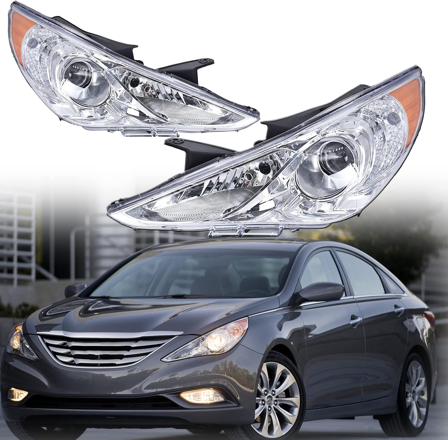 Driver and Passenger Side Headlight Amber Corner Headlamp Assembly Replacement for 2011-2014 Sonata 209150009, 921013Q000, 209149009, 921023Q000