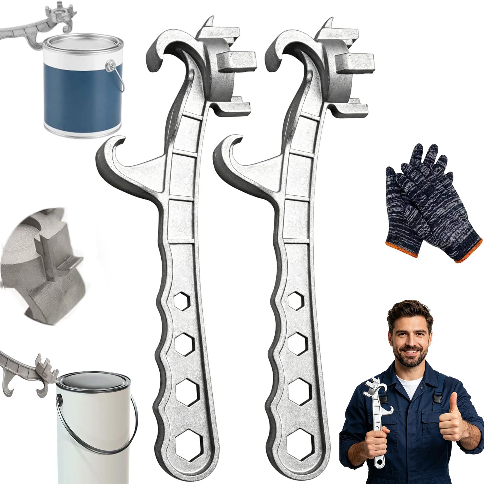 Aluminiowy klucz bung i narzędzie do otwierania wiaderek, wytrzymałe, do pokrywek beczek 5-150 litrów, wielofunkcyjna i ergonomiczna konstrukcja do użytku przemysłowego i domowego (1 szt.)