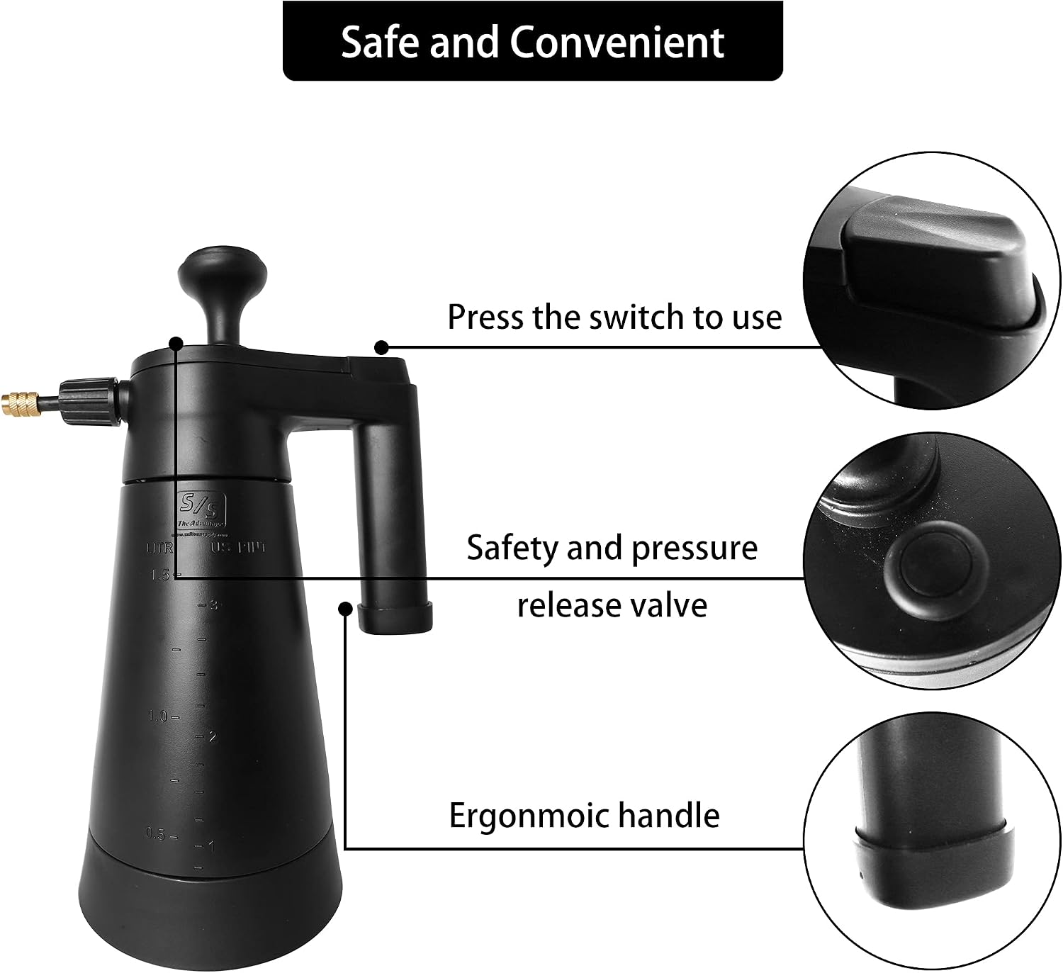FLORA GUARD 0.4 Gallon Handheld Garden Pump Sprayer - Adjustable Nozzle, Pressure Pump, Safety Valve, Pressure Water Spray Bottle Ideal for Watering, Fertilizing, and Other Cleaning Solutions (1.5L)