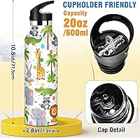 Vista 2 de Kids Water Bottle for School Leakproof Sports Water Bottle for Kids for Boys Girls 20oz, BPA-Free, Cute Cartoon Animals Lions