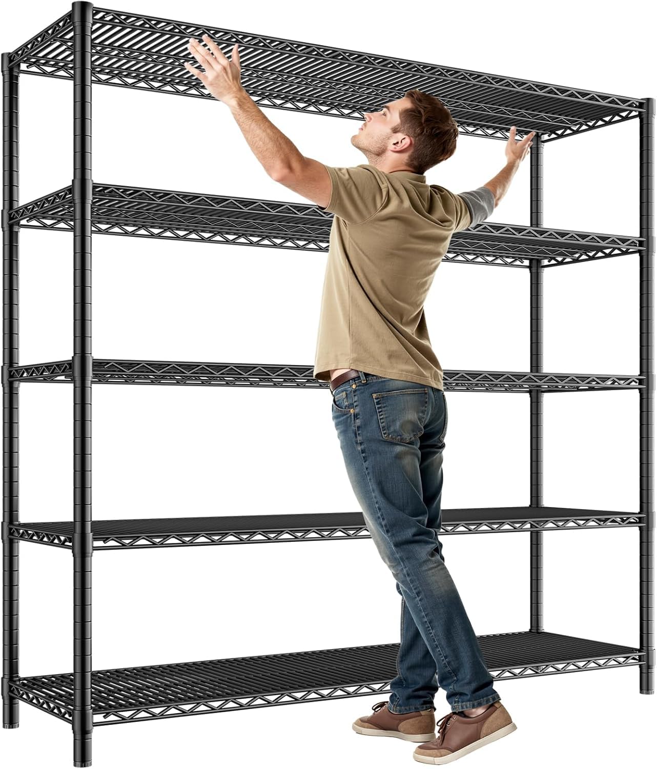 Scaffalatura a 5 ripiani da 1451,5 kg, resistente, per garage, scaffalatura in metallo, scaffale regolabile commerciale, 180 x 140 x 45 cm, nero