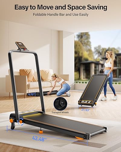 Miniatura 7 de Walking Pad Treadmill with 15% Incline & Dual LED Display, 4 in 1 Walking Pad with Handle Bar, 3.5HP Foldable Treadmill with Incline, Treadmills for