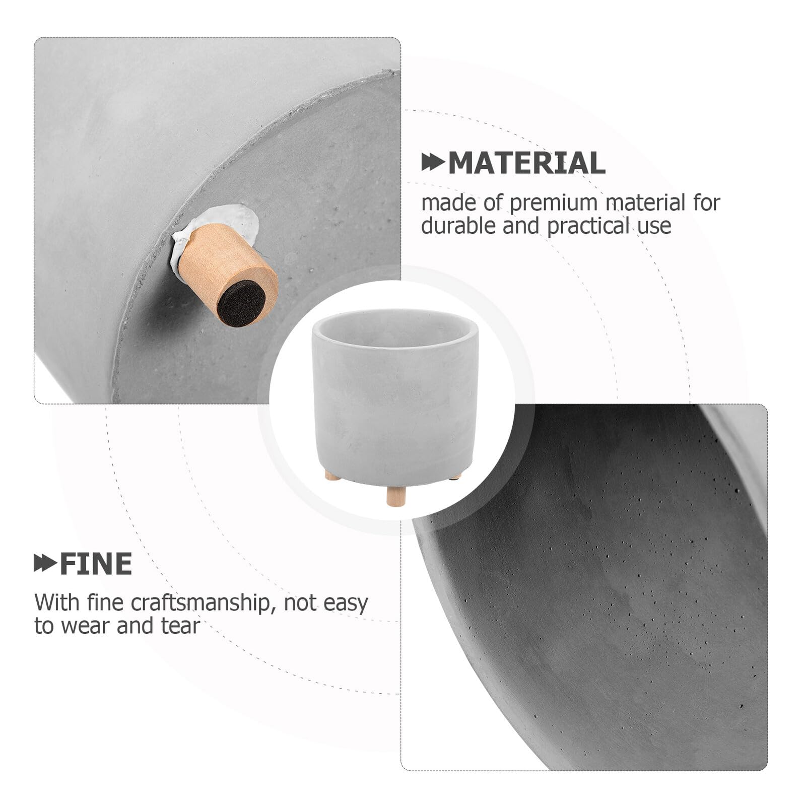 COLLBATH Pot de Fleurs Ciment Simple et Créatif Pot de Plante Décoratif Intérieur avec Bois Drainage Décoration Naturelle pour Maison et Jardin