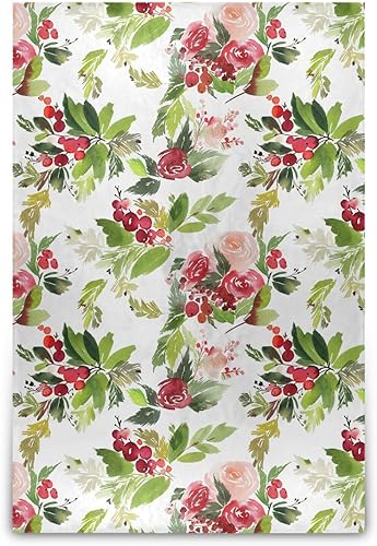 Watercolor Christmas Berries Flower Spruce Pink Flannel Fleece Blanket Warm Microfiber Winter Blankets & Throws 60"x90" for Bed Car