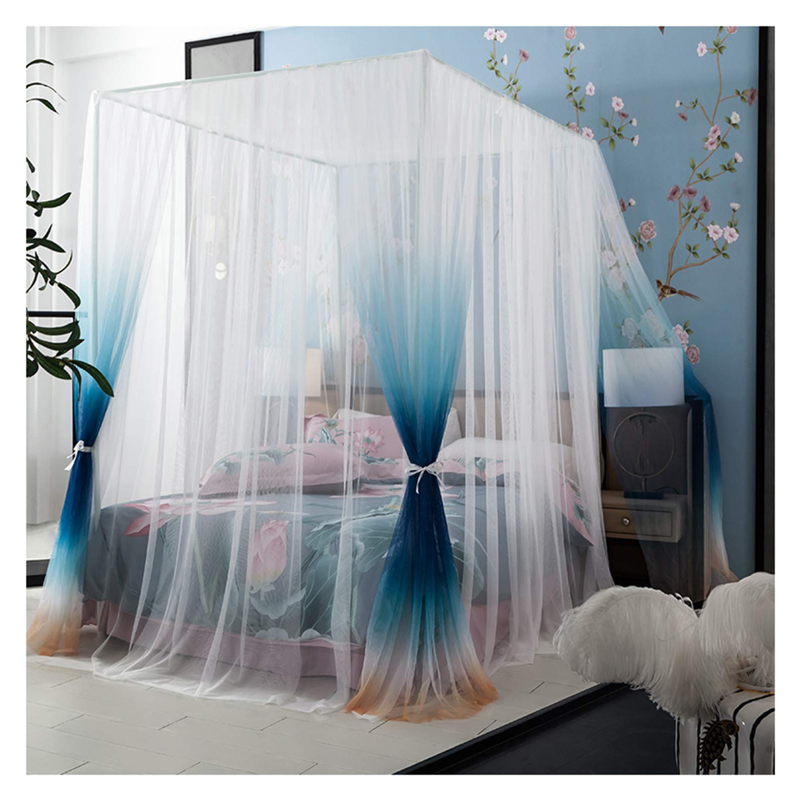 Mosquitera de cama de princesa azul de 4 postes para habitación infantil