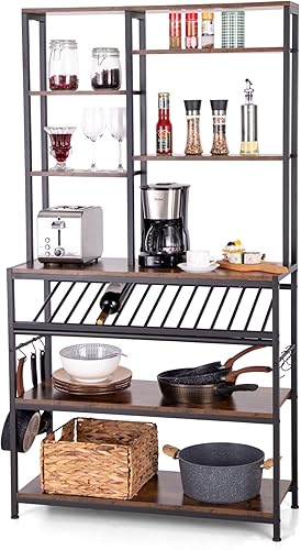 Miniatura 7 de MAISON ARTS Estantes de panadería para cocinas con almacenamiento soporte para microondas estación de café con 6 ganchos almacenamiento de vino