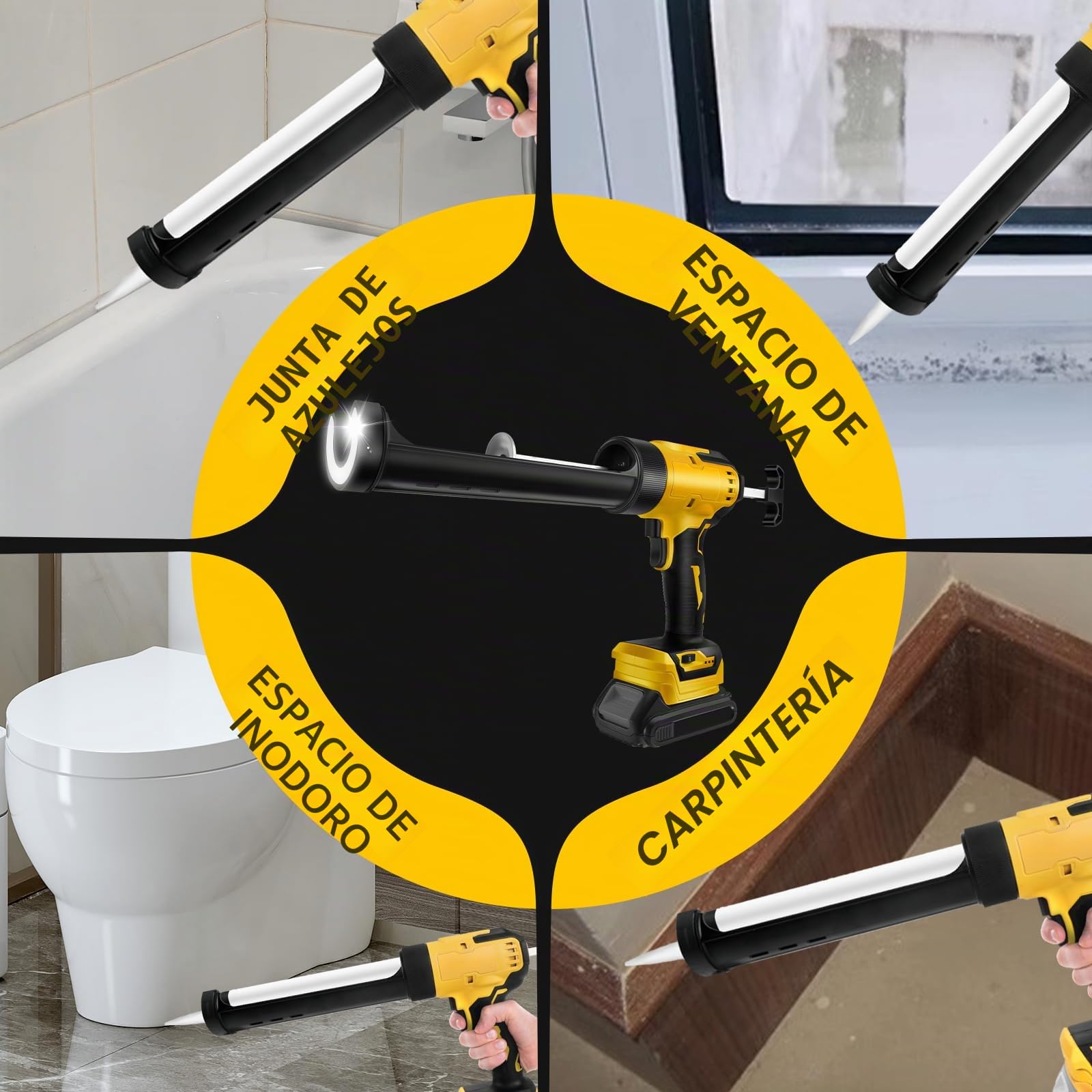 Pistola de Calafateo Inalámbrica con LED para Dewalt 21V (sin batería) | Pistola Selladora Eléctrica, 6 Velocidades, Pantalla Digital, para Cartucho de 10 oz/300 ml, para Sellar