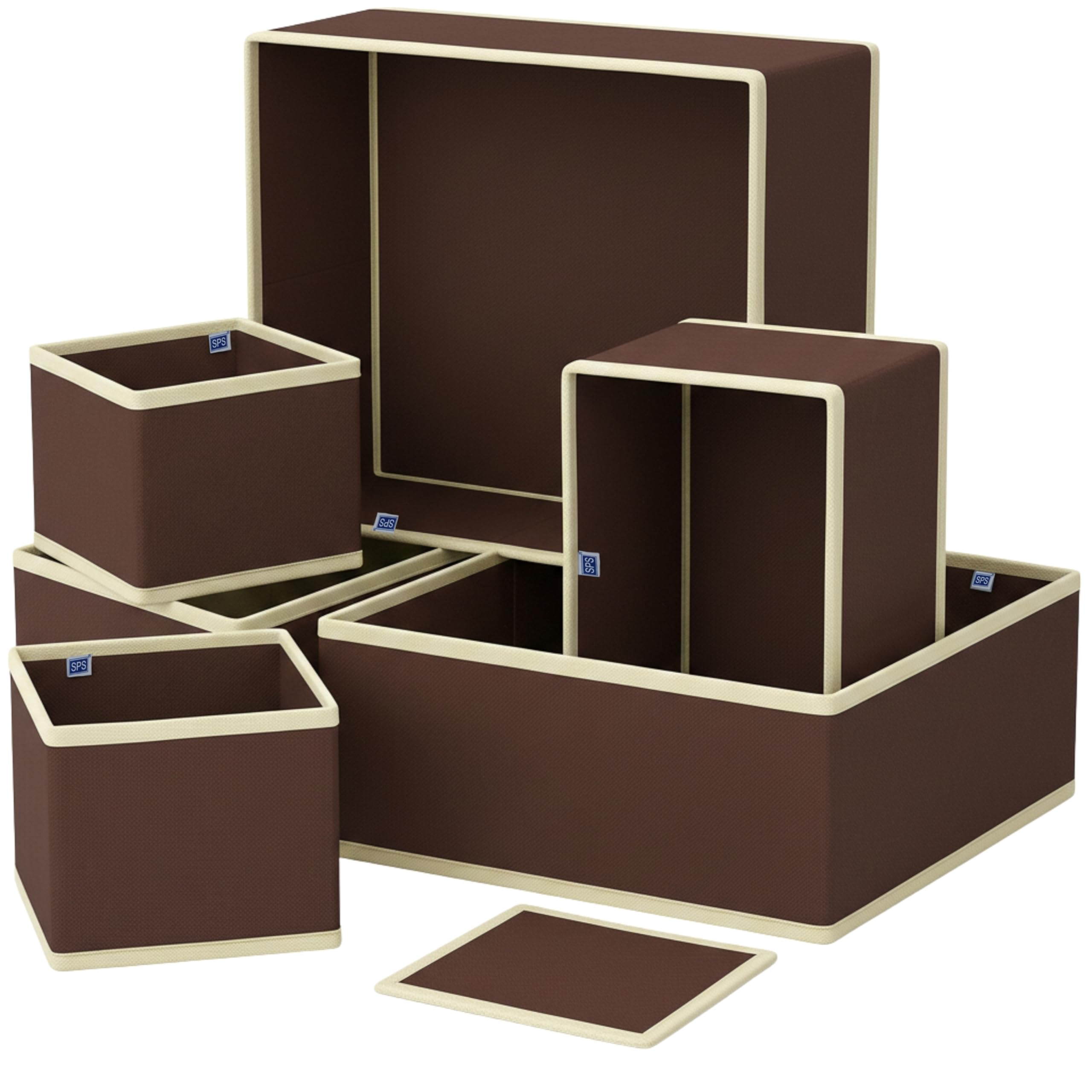 Skrill 6-Piece Foldable Cloth Storage Box Set | Odourless Cube Baskets, Bins & Dividers for Closet & Dresser Drawer Organization | Storage for Shirts, Pants, Underwear, Bras, Socks, Inner (Brown)