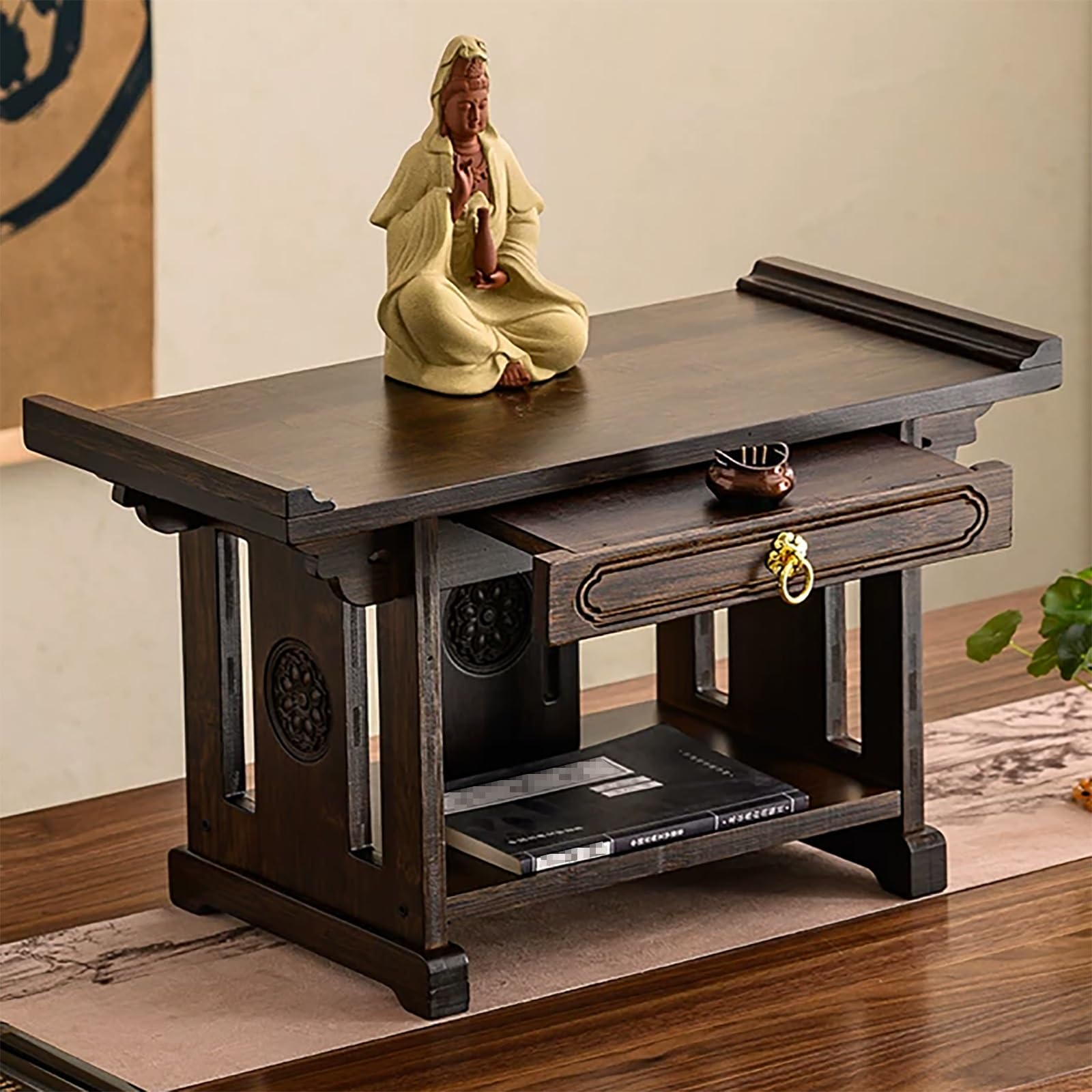 LSOPCYE Buddhist Altar Table With Storage, Small Meditation Shrine Table
