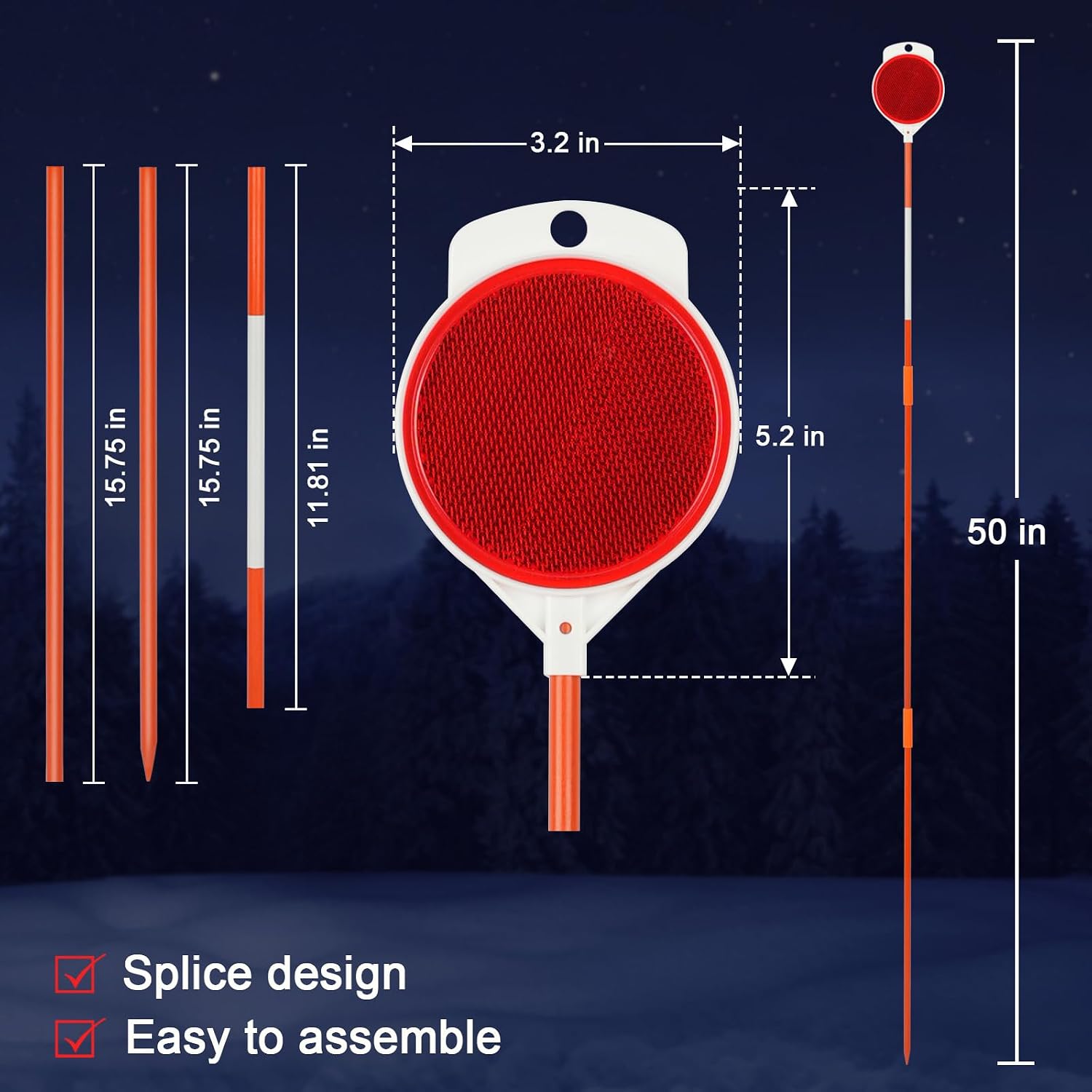12 Pcs Reflective Driveway Markers, 48 Inch Double Sided Driveway Markers Reflectors for Snow Plowing Markers, Driveway, Walkways, Parking, Lots (Red)