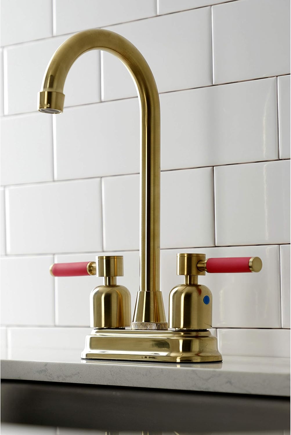 Kingston Brass KB8497DKL Kaiser Two-Handle 2-Hole Deck Mount Bar Faucet in Brushed Brass