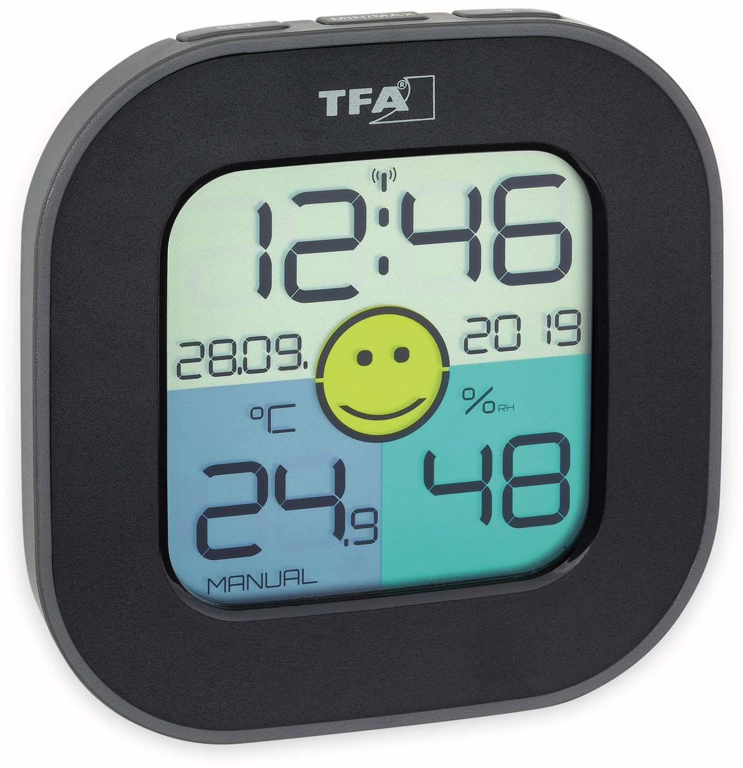 Thermomètre-hygromètre TFA Dostmann Fun 30.5050.01 noir avec horloge radio