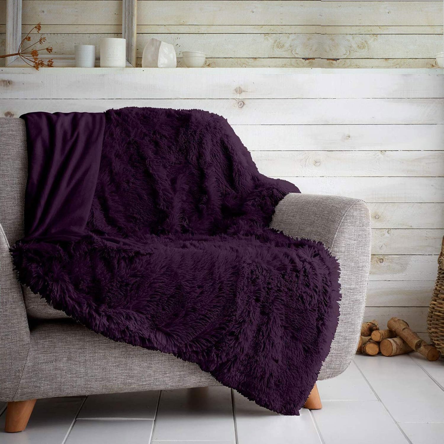 Lightweight Hug Snug Sherpa Fleece Blanket | Luxury Warm Faux Fur Throw for Sofa Bed | Thermal Fluffy Blanket For Bed Couch & Sofas Settee (150x200 Cm, Purple)