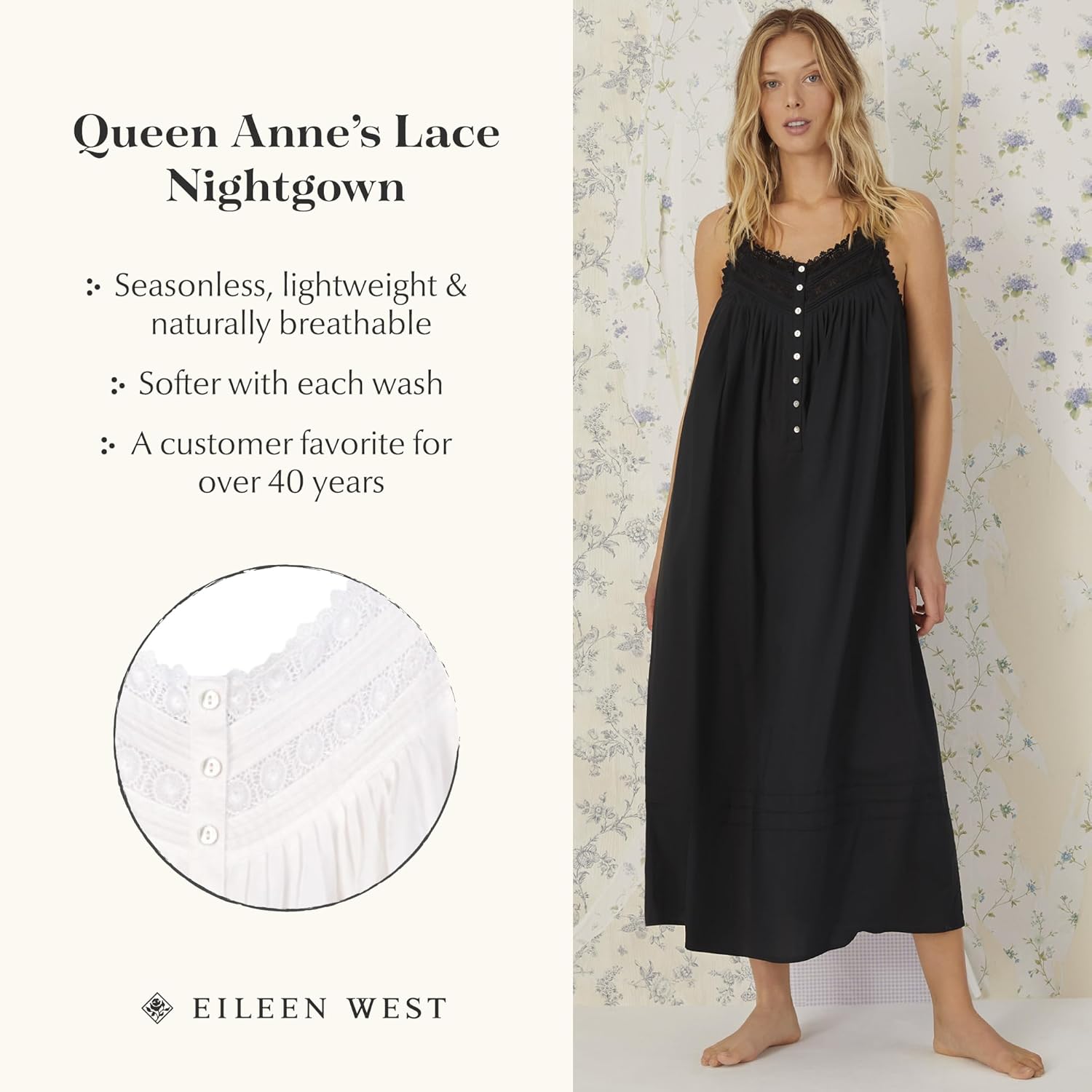 Eileen West Queen Anne’s Lace Womens Sleepwear & Loungewear – Heirloom Dream Collection - 100% Cotton Lightweight Nightgown - Image 5