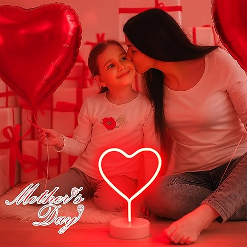 Miniatura 3 de BHCLIGHT Letrero de neón de corazón rojo, luz LED de neón de San Valentín alimentada por batería o USB, luces de corazón rojo de San Valentín,