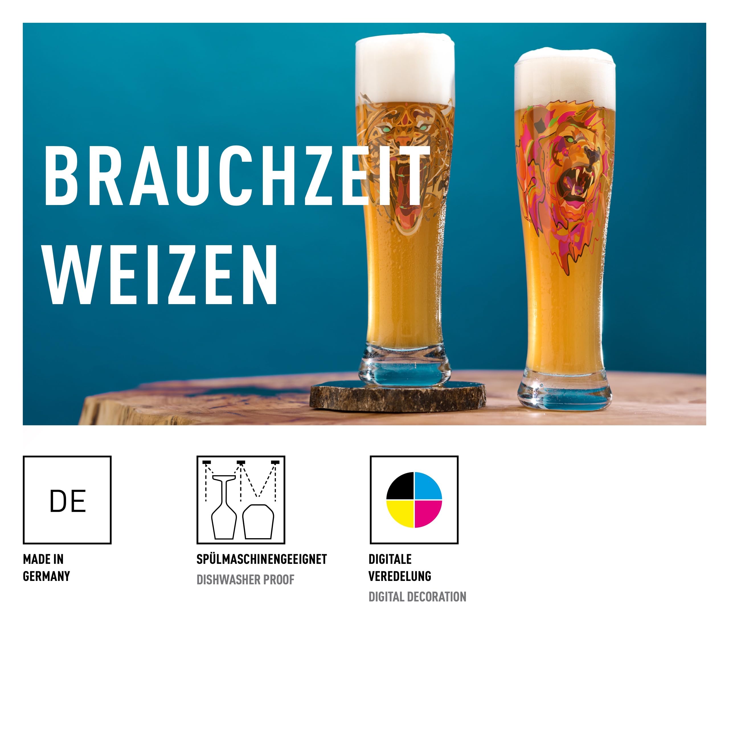 RITZENHOFF 3481014 Szklanka do piwa pszenicznego, seria 500 ml, motyw zwierzęcy, orzeł, druk cyfrowy wielokolorowy - Made in Germany