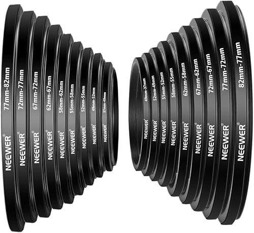 Miniatura 3 de NEEWER Kit de 18 anillos escalonadores, incluye 9 anillos escalonados y 9 anillos escalonados con marco de aluminio anodizado de alta calidad para