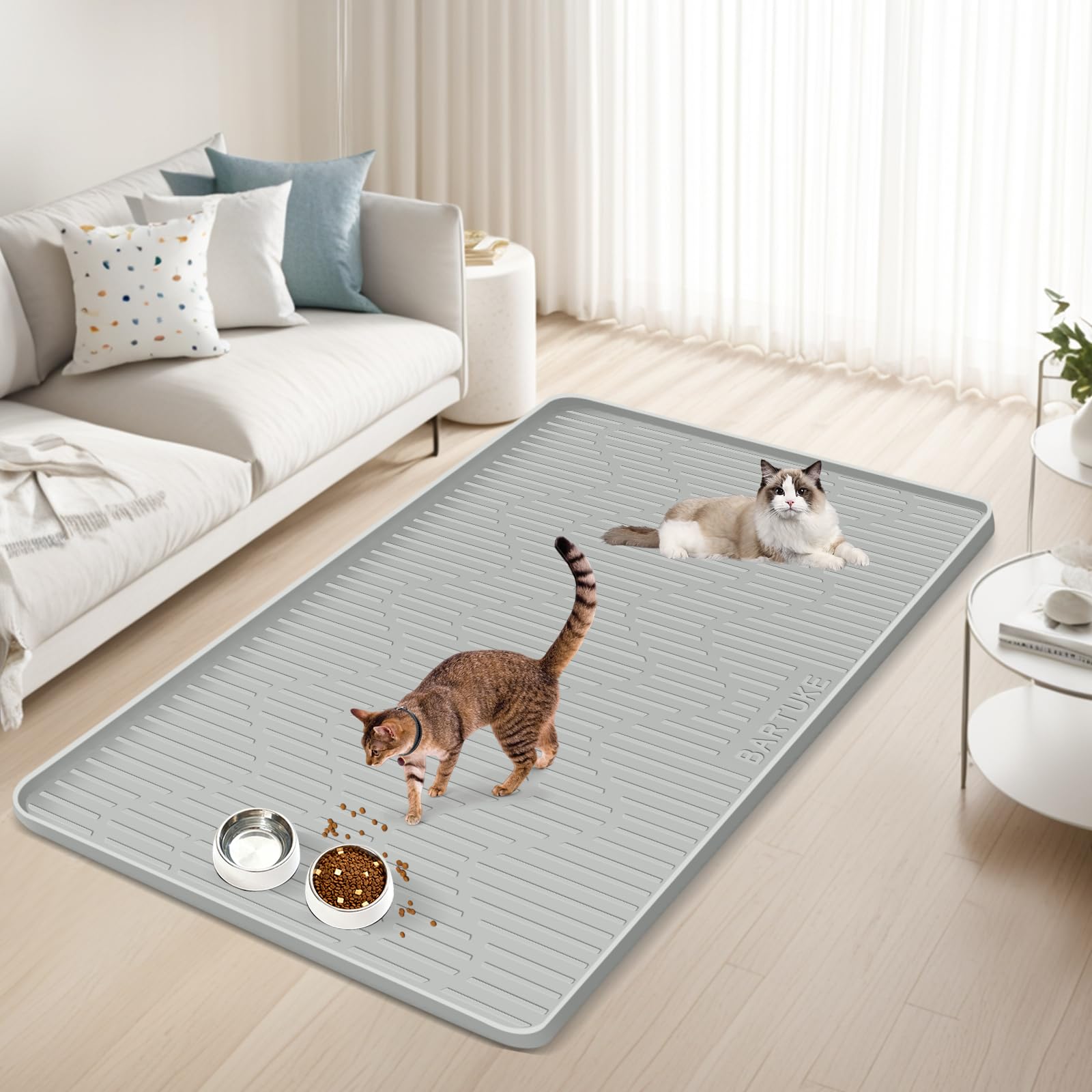 Tapete de Silicona XXL para Comida para Gatos y Perros, 55'' x 38'' Grande tapete de alimentación para Gatos y Perros, Mantel Individual para Alimentos y Agua con Borde Elevado (140x96cm)